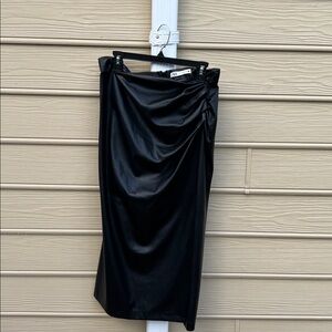 Zara Black Faux Leather Midi Skirt with Side Ruching
